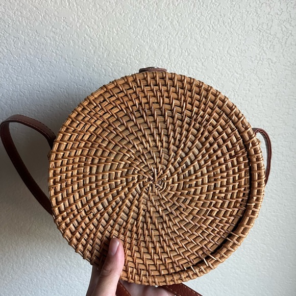 Handbags - Cottagecore Round Woven Crossbody Bag - Brown